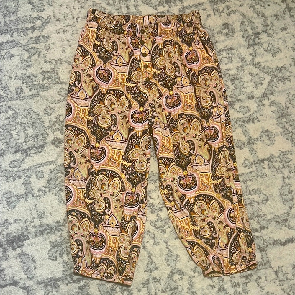 Anthropologie Paisley Print Pants - Brown, Pink, Yellow